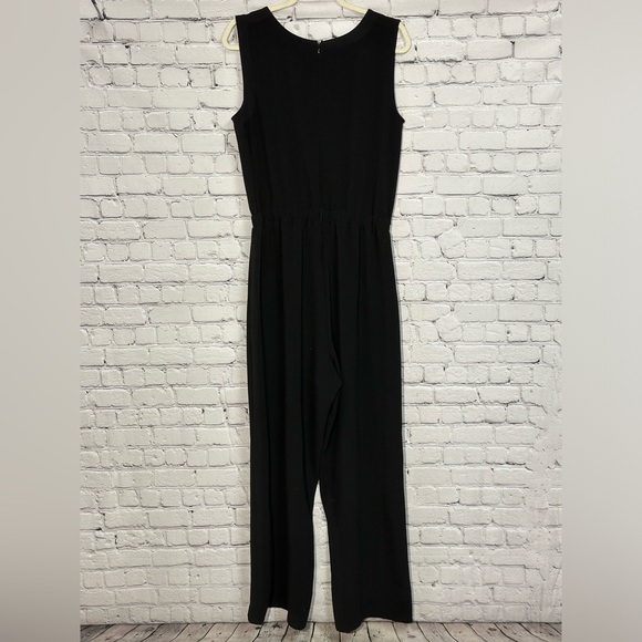 ASHLEY STEWART Lace-Up Drawstring V-Neck Sleeveless Black Jumpsuit Size 12 - Picture 9 of 9